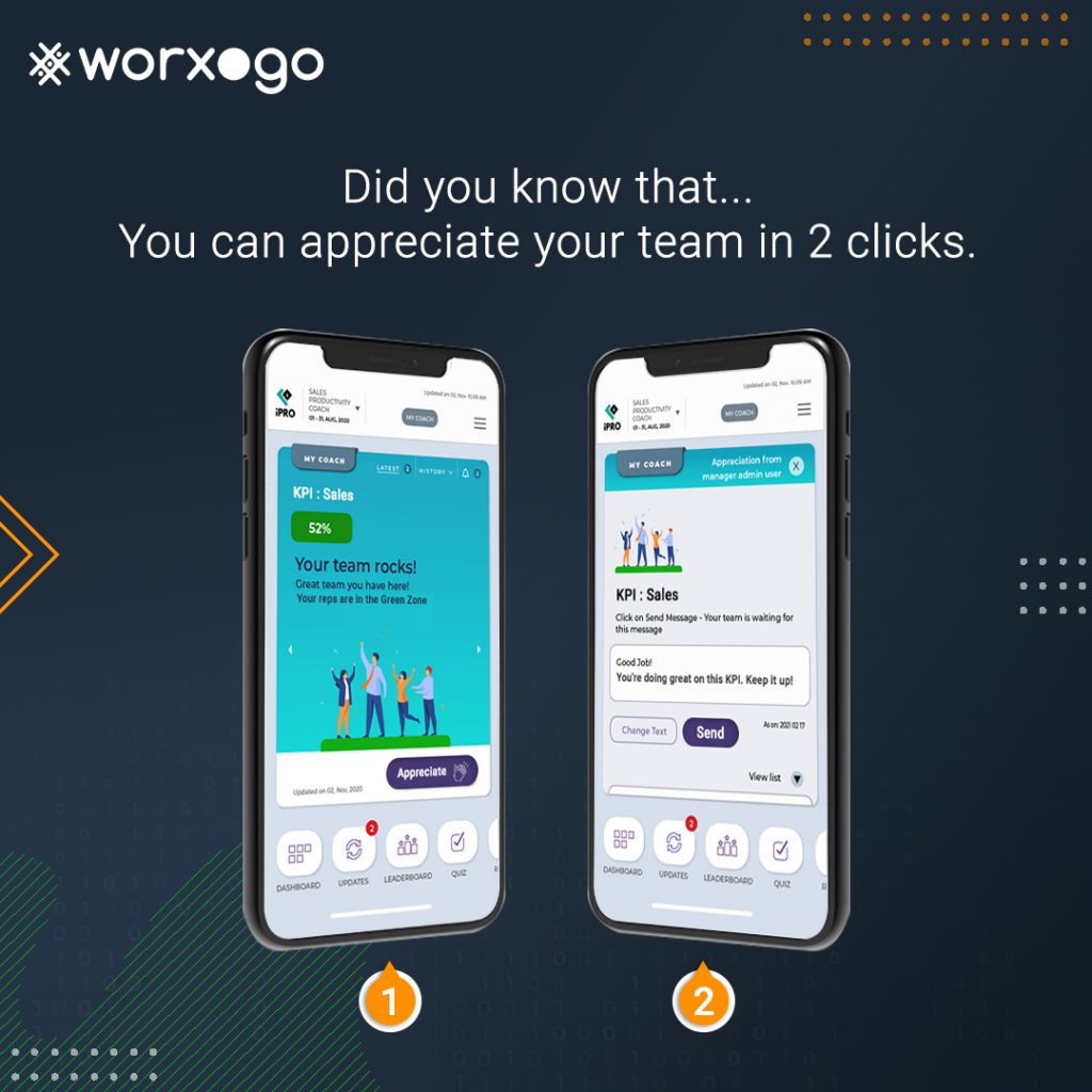 worxogo Nudge Coach product screen on appreciation in 2 clicks